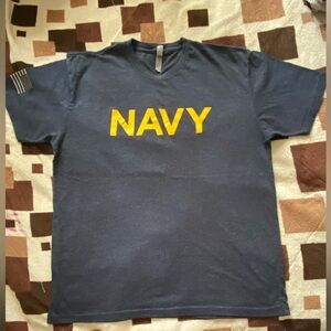 Next Level Apparel Navy Blue T-Shirt with Yellow Print